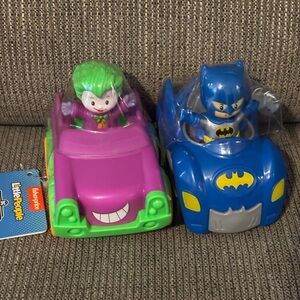 Fisher Price Little People DC Super Friends Batman & Joker Figure Car - Set Of 2